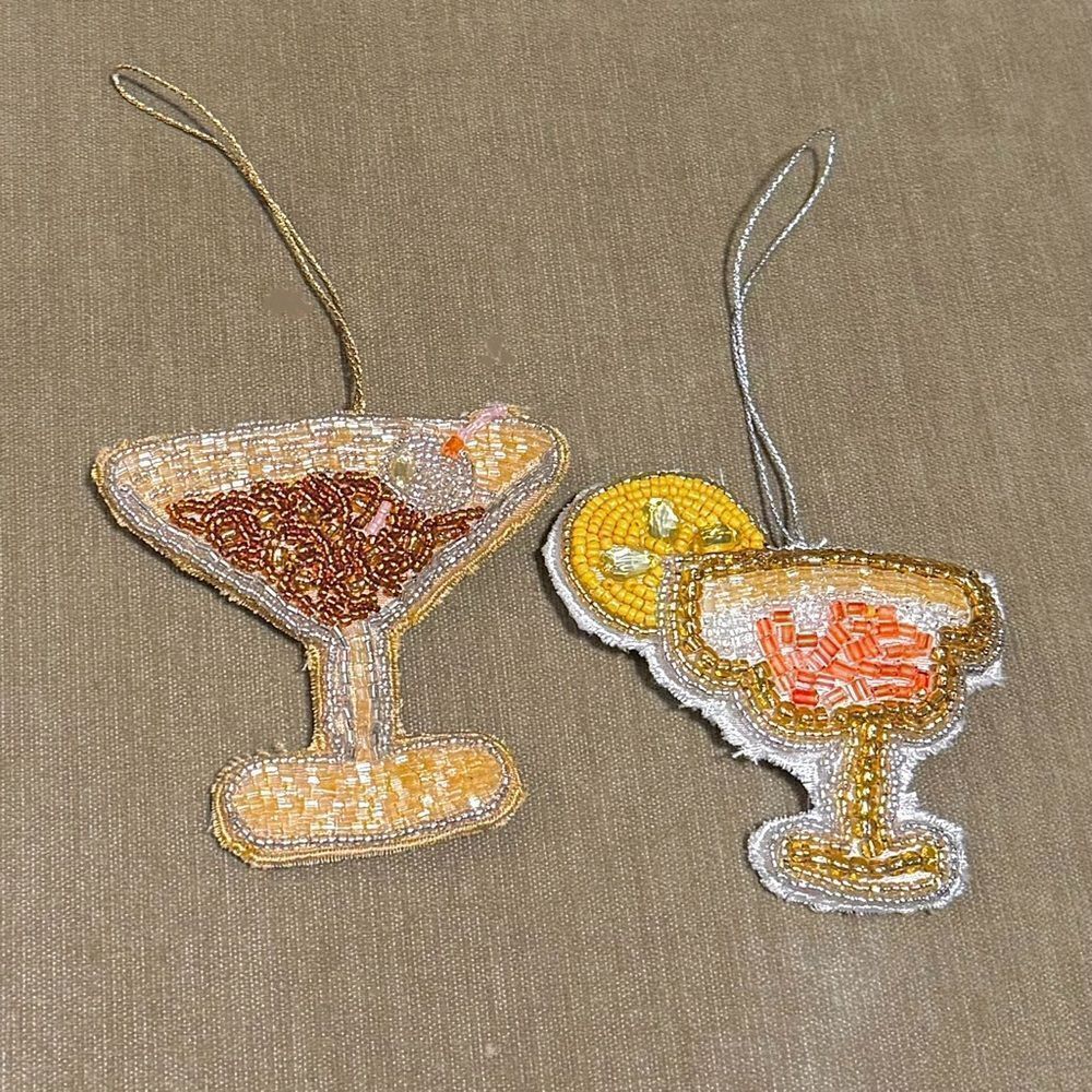 Set of 2 Lone Fox Beaded Cocktail Christmas Ornaments Cosmo & Espresso Martini